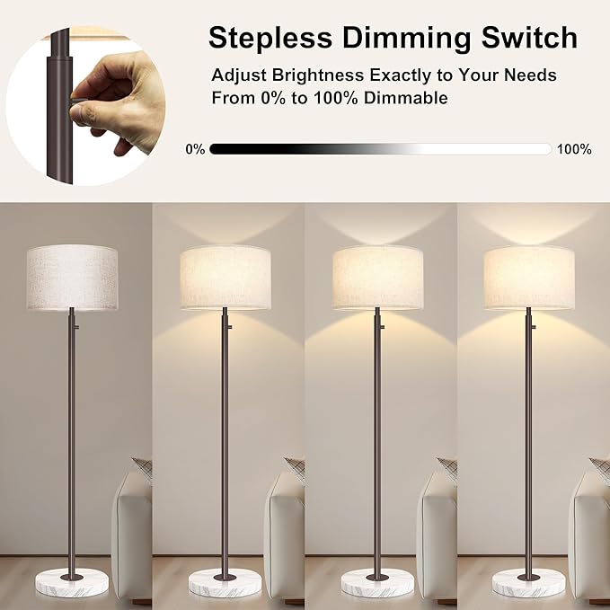 Floor Lamp for Living Room,Dimmable Gold Floor Lamp,Modern Standing Lamp with Marble Base,Tall Standing Lamp for Bedroom, Reading,Office & Kids' Room,LED Bulb Included(Brown)-Ruum Studio Home