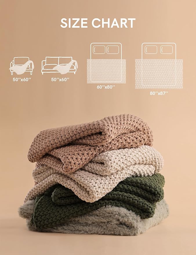 YnM Chunky Cotton Knit Throw Blanket, Cable Knit Throws for Bed Couch Sofa, Comfy & Relaxing, Decorative Piece for Farmhouse Modern Boho Rustic Scandinavian Chic Vibe, Beige 60x80 Inches-Ruum Studio Home