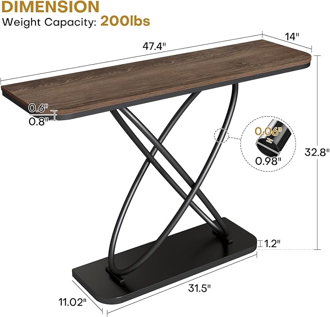 BECHAEO Farmhouse Narrow Console Table for Living Room, 47.4" Rustic Narrow Entryway Table, Sofa Tables Behind The Couch, Industrial Wooden Accent Tables for Hallway, Foyer Walnut-Ruum Studio Home