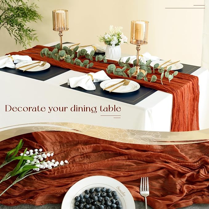 Sioloc Terracotta Table Cloth Cheesecloth Table Runner 10ft Rustic for Tea Wedding Party Baby Bridal Centerpiece Fall Decor for Home Halloween Thanksgiving-Ruum Studio Home