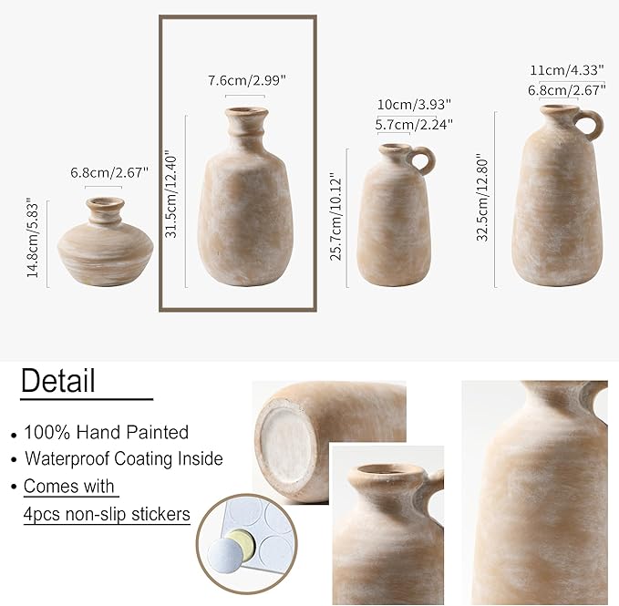 Ceramic Rustic Flower Vase, 12.4" Large Farmhouse Vases Home Decor Pottery Neutral Decorative Vase Pampas for Table Entryway Bookshelf Living Room Kitchen Bedroom-Ruum Studio Home