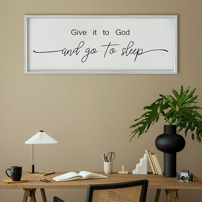 SRSZHIYUE Give It To God And Go to Sleep Sign 40"×15" for Master Bedroom Above Bed Wall Decor Large Farmhouse Guest Room Over Art Decoration (White)-Ruum Studio Home