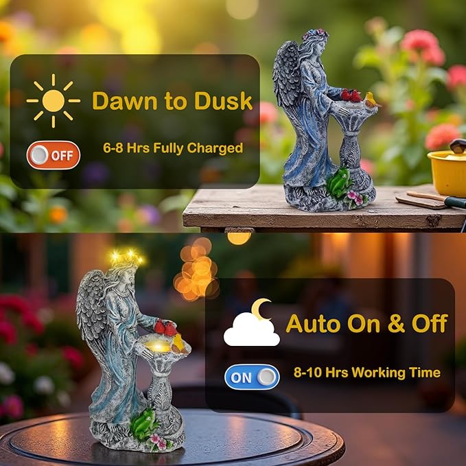 Mrocioa Solar Outdoor Garden Decor Angel Statue Light with Color Changing Birdbath, Waterproof Led Home Decor Figurine Lights for Yard Patio Front Porch, Housewarming Gifts for Thanksgiving Christmas-Ruum Studio Home