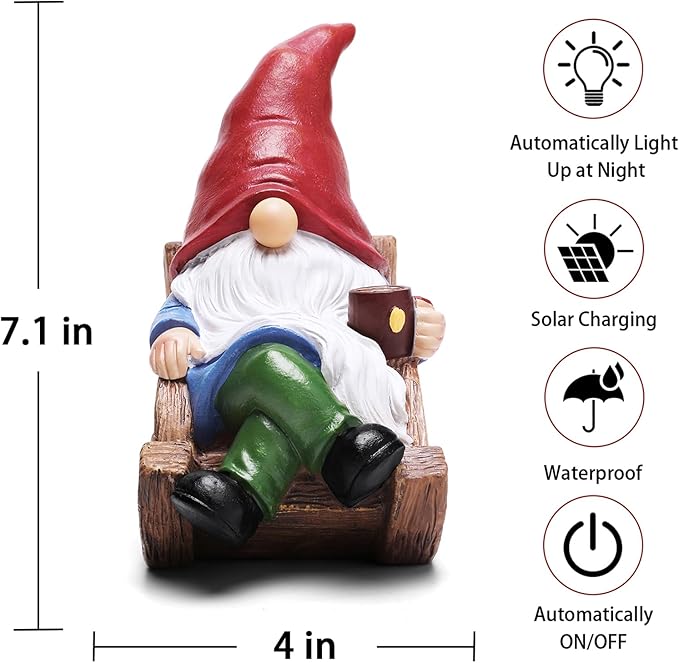 Solar Garden Gnomes Outdoor Statue with Solar Lights,7.1“ Figurine Lights Solar Garden Yard Decorations Outdoor Decorations for Patio,Yard,Lawn Ornament，Mom Gift Unique Housewarming Gifts-Ruum Studio Home