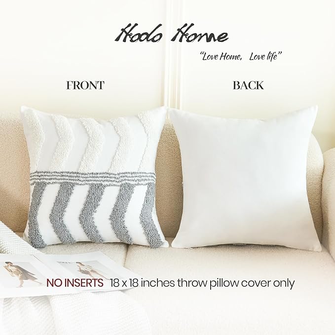 HOdo Home 18x18 Throw Pillow Covers, 2PCS Tufted Boho Jacquard Pillow Covers,Farmhouse Decorative Pillow Cover,Pillow Cases for Couch Sofa Bed Stylish Decor, Simple Textured Cushion Sham-Ruum Studio Home