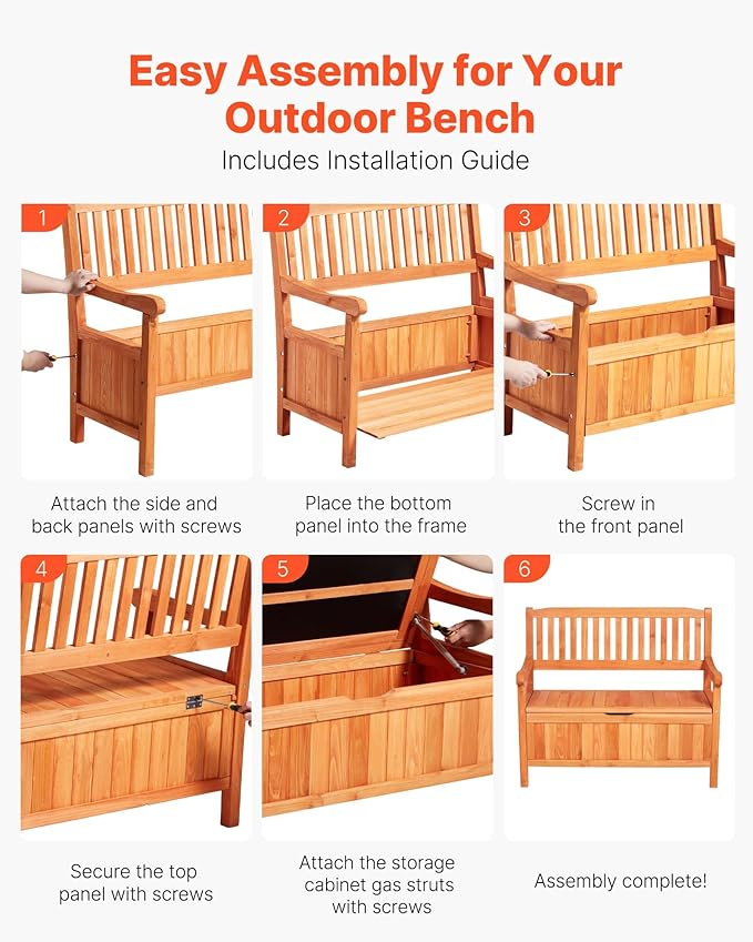 VEVOR Outdoor Storage Bench, 2-Person Wooden Storage Bench, 33 Gallons Deck Box with Side Handle, Supports up to 705 lbs, Weatherproof Outdoor Seating & Porch Decor, for Patio Garden Balcony Yard-Ruum Studio Home