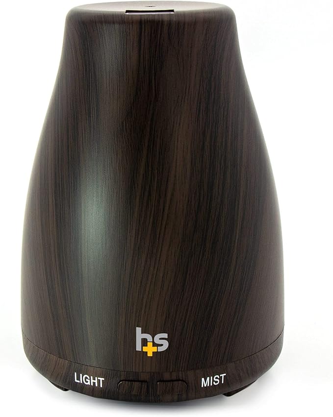 HealthSmart Essential Oil Diffuser, Cool Mist Humidifier and Aromatherapy Diffuser with 150ML Tank Ideal for Small Rooms, Adjustable Timer and Mist Mode, Wood Grain Brown-Ruum Studio Home