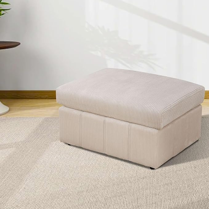 Ottoman Rectangular Storage Ottoman Bench, Flannel Footrest Stool Footstool with Lid for Living Room, Bedroom, Entryway, Beige Pink, 38"x30"x22"-Ruum Studio Home