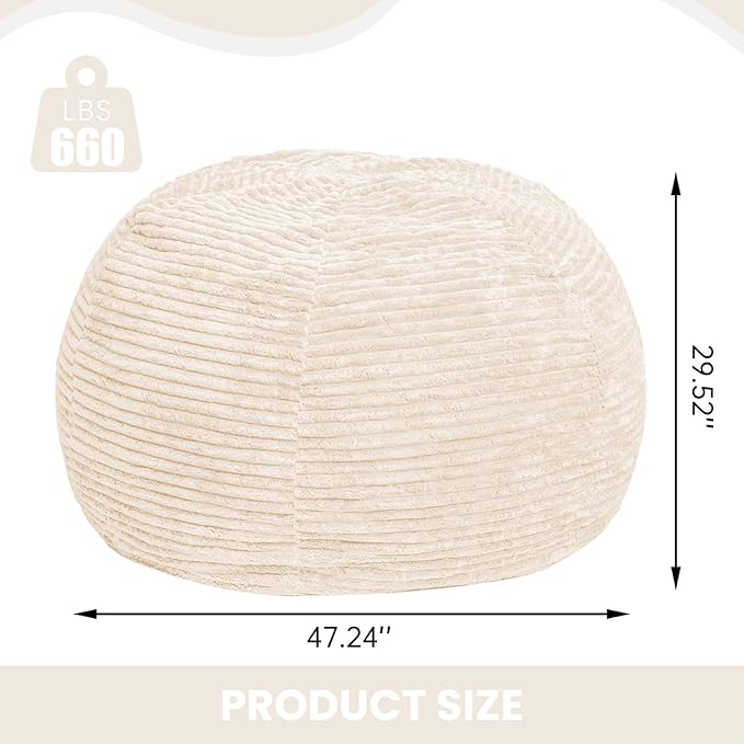 Large Bean Bag Chair, 5FT Giant Beanbag Chairs with Memory Foam Filled, Bean Bag Chairs for Adults, Ultra Soft Lazy Sofa for Living Room Bedroom (White)-Ruum Studio Home