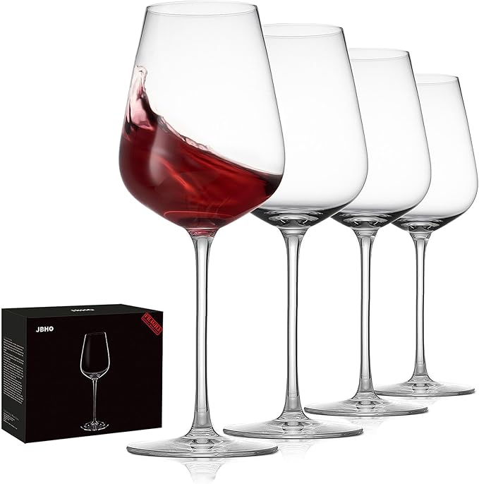 JBHO Hand Blown Italian Style Crystal Bordeaux Wine Glasses - Great Gift Packaging - Red Wine Glasses Lead-Free Premium Crystal Clear Glass - Set of 4-18 Ounce-Ruum Studio Home