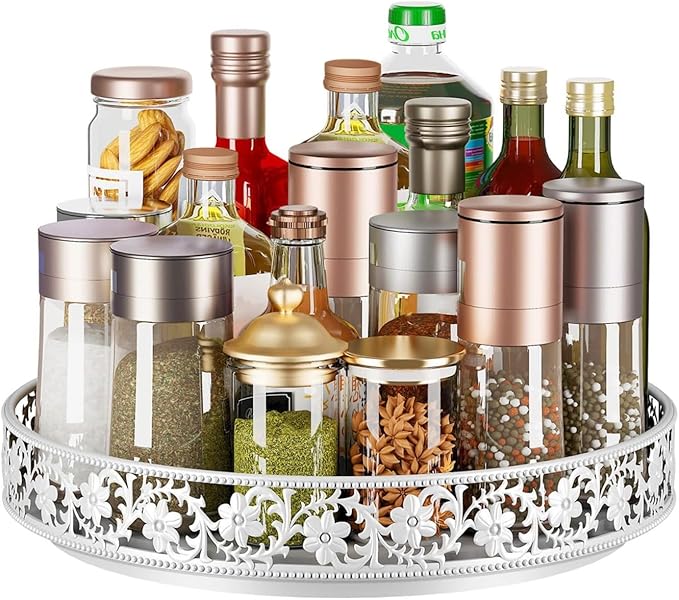 Lazy Susan Organizer Turntable 10", 360 Rotating Spice Rack Lazy Susan for Cabinet Dining Table Top Countertop Pantry Kitchen Cupboard Vanity Bathroom Refrigerator White-Ruum Studio Home