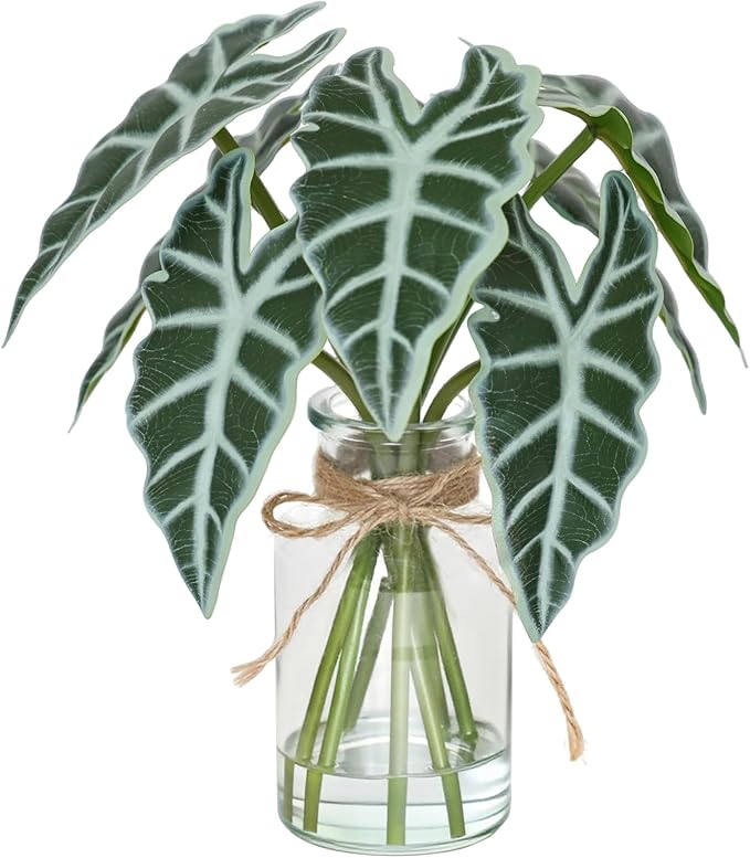 Artificial Flowers Turtle-Back, Alocasia Leaf, in Glass Vase with Faux Water,7Pcs Artificial Leaves Real Touch Latex Leaves for Centerpiece (1, Alocasia Leaf)-Ruum Studio Home