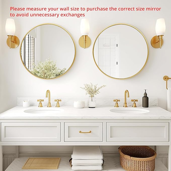 Fabuday Round Gold Mirror for Wall - 20 Inch Circle Mirror for Bathroom, Living Room Decor, Metal Golden Framed Small Circular Mirror-Ruum Studio Home