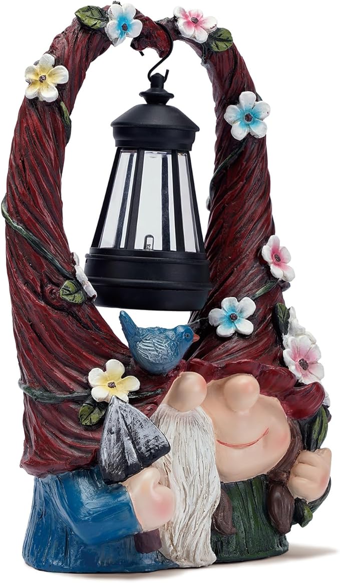 Outdoor Couple Gnome Decorations with Solar Light Lantern Double Cute Gnomes Resin Statues Outdoor Decor Gifts for Valentine's Day Anniversary(Couple Gnome)-Ruum Studio Home