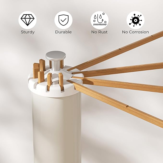 Tripod Clothes Drying Rack, Garment Rack Portable and Foldable Space Saving Laundry Drying Rack - Dryer Rack Clothing Floor Folding Balcony Bedroom Household (Beige(Wood), 12 rods)-Ruum Studio Home