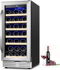 15 Inch Wine Fridge 32 Bottles Wine Cooler Refrigerator Undercounter Wine Fridge with Glass Door, LED Light, Removable Wooden Shelves, Built-in or Freestanding Wine Refrigerator for Home Office Bar-Ruum Studio Home