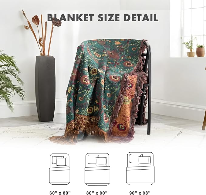 MSGKV Boho Throw Blanket for Couch and Sofa Cotton Blankets for Living Room Bedroom Reversable Florals Throw 60"x80" Breathable Cozy Blankets-Ruum Studio Home