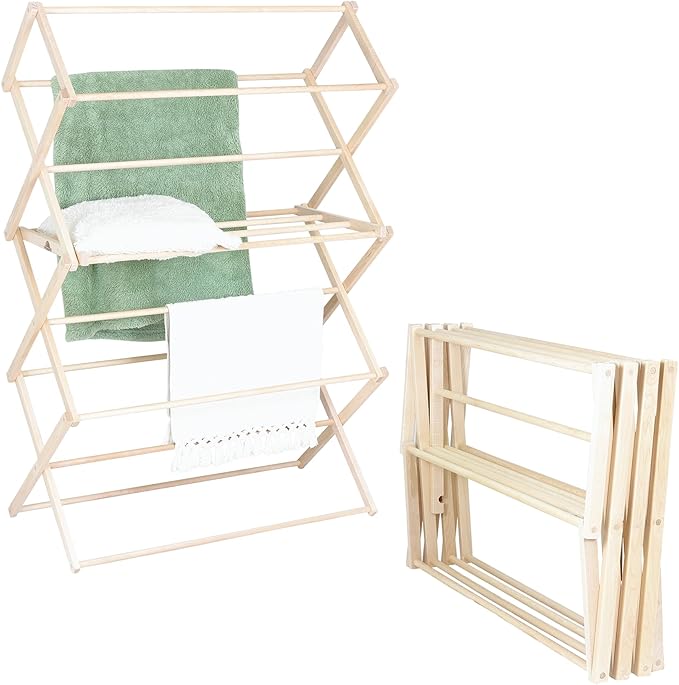 Pennsylvania Woodworks Clothes Drying Rack: Solid Maple Hardwood Laundry Rack for Bedding, Blankets, Towels & More, Heavy Duty, Folding Drying Rack Made in USA, No Assembly Needed, Extra Large-Ruum Studio Home