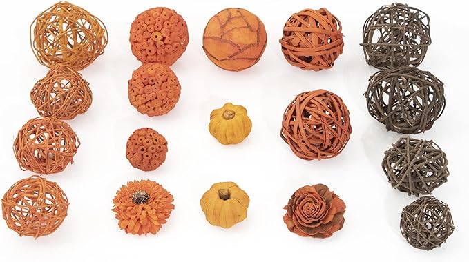 ANDALUCA Orange Decorative Vase Filler Bag with Mini Pumpkins, Orbs, Balls & Flowers Bowl Filler Decor (Pumpkin Orange)-Ruum Studio Home