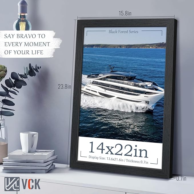 VCK 14x22 Picture Frame Set of 3, Exclusive Black Woodgrain, Solid Wood Poster Frames - Wall Hanging-Ruum Studio Home