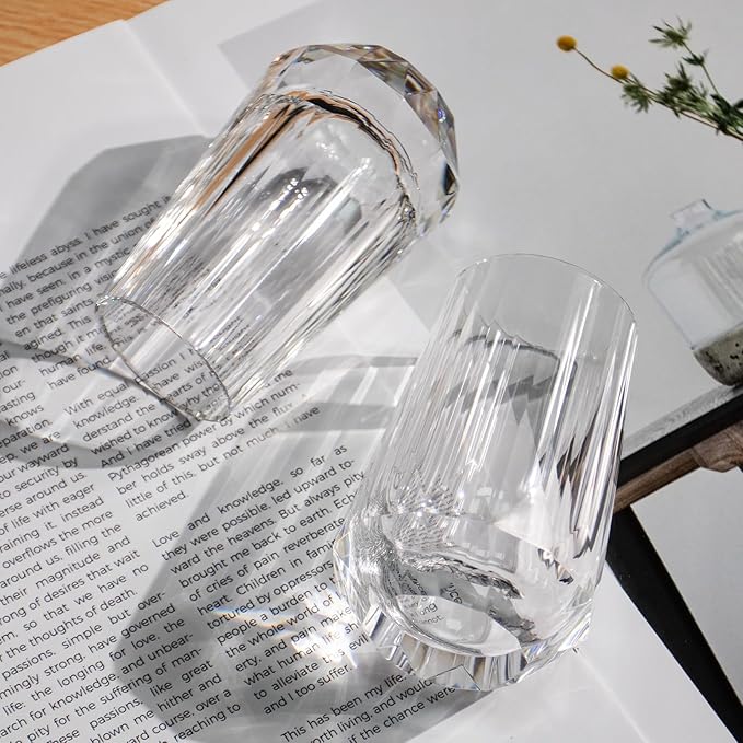 KAMMAK Crystal Whiskey Glasses Set of 2, Handcrafted Shot Glasses Stemless, 3.38oz Hand Blown White Cocktail Glasses, Engagement Gifts for Couples, Women, Men-Ruum Studio Home