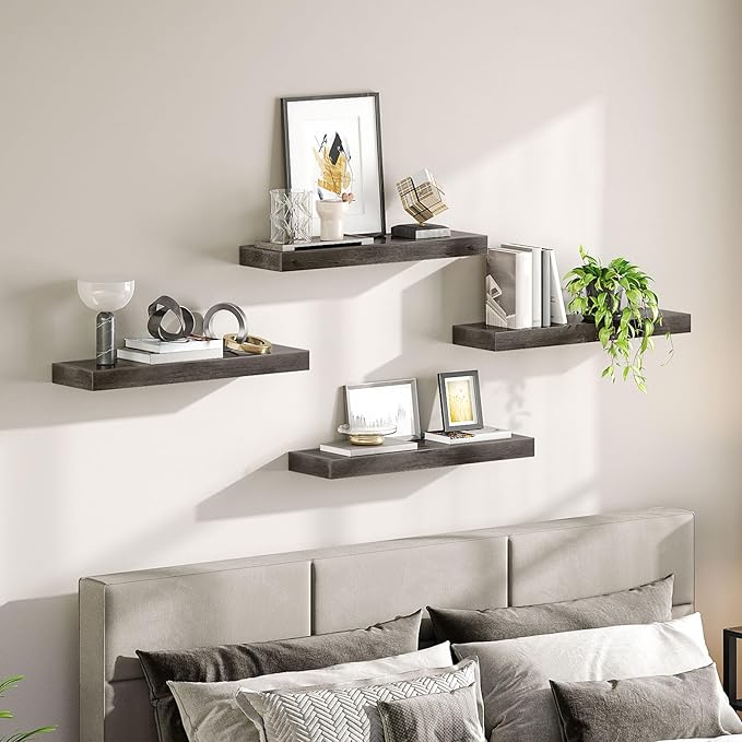 HOOBRO Floating Shelves for Wall, Wall Mounted Shelf Set of 2, 23.6" Hanging Shelf with Invisible Brackets, for Wall in Bathroom, Bedroom, Toilet, Kitchen, Living Room, Office, Charcoal Gray BC60BJ01-Ruum Studio Home