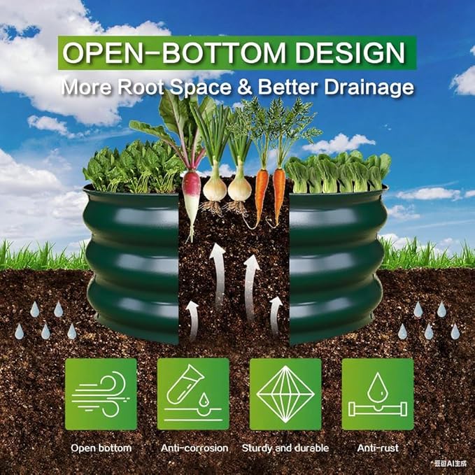 GARDMAX 2 Pack 2x2x1FT Galvanized Round Raised Garden Bed Kit, Metal Planter Boxes Outdoor with Easy Assembly, Large Garden Bed for Vegetables, Fruits, Flower, Herbs Dark Green-Ruum Studio Home