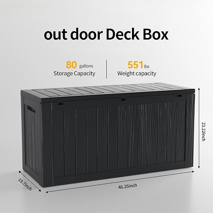 80 Gallon Outdoor Storage Box Waterproof Lockable Resin Deck Box Large, Patio Storage Bin for Pool Accessories Cushion Furniture, Garden Tools, UV-Resistant Outside Delivery Black-Ruum Studio Home