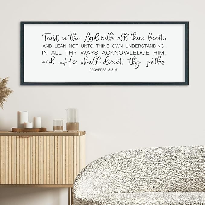 LuZhiQiang Trust in the Lord With All Thine Heart Wall Art Decor 40"×15" Proverbs 3:5-6 Sign Bible Verse Christian Scripture Large Wooden Framed Wall Hanging (Black)-Ruum Studio Home