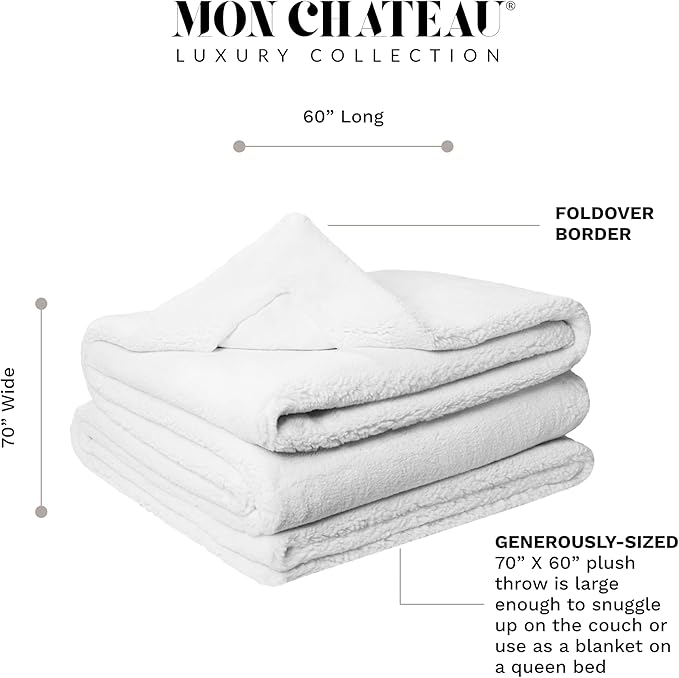Mon Chateau Luxury Ultimate Plush Faux Fur Throw with 6cm Foldover for Couch, Sofa, or Bed - Plush Ultra Soft Blanket for Sleeping or Home Décor, 60" x 70" (Foldover Ivory)-Ruum Studio Home
