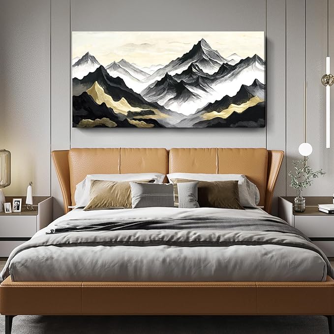 amatop Oversized Wall Art for Living Room Modern Extra Large Abstract Inspirational Mountain Black Gold Canvas Print Landscape Artwork Zen Scenery Picture for Bedroom Office Horizontal Decor 58x29 Inch-Ruum Studio Home