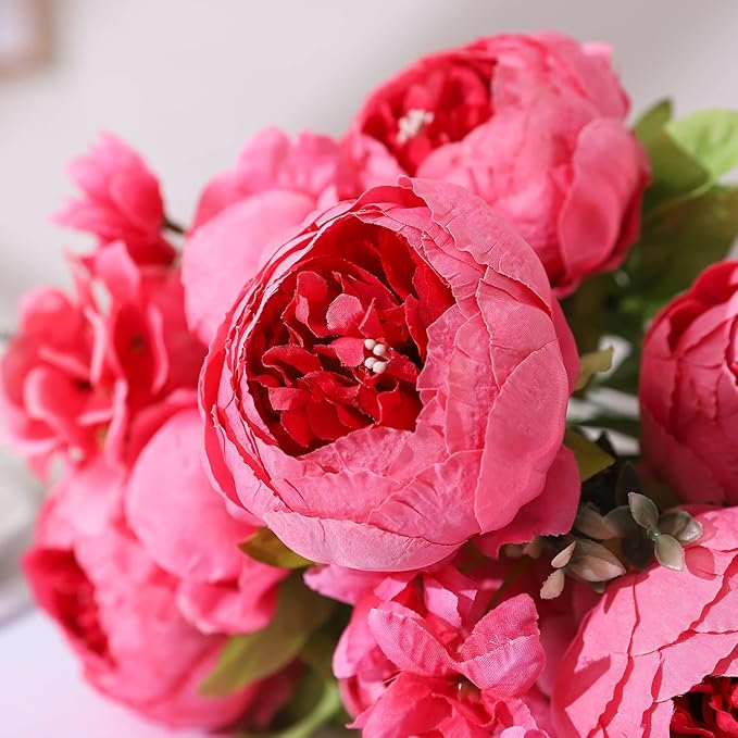 Duovlo Springs Flowers Artificial Silk Peony Bouquets Wedding Home Decoration,Pack of 1 (Spring Pink)-Ruum Studio Home