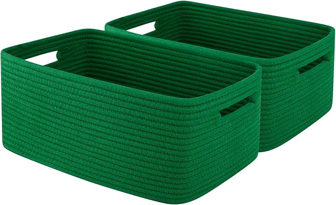 OIAHOMY Storage Basket for Shelves, Closet Cube Storage Bins Baskets for Clothes Blanket Towels, Baby Nursery, Toy Baskets Box, Woven Rope Basket, 15.75*11.81*7.09 IN, 2 Packs Green-Ruum Studio Home