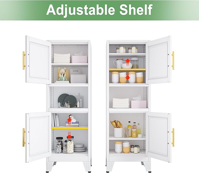 47.24" H Metal Narrow Bathroom Storage Cabinet Pantry Storage Cabinet, 2 Adjustable Shelves for Kitchen, Home Office, Living Room, Dinning Room (White)-Ruum Studio Home