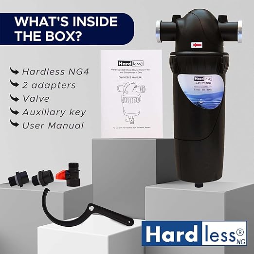 Hardless NG4L Whole House Water Filter - Salt-Free Softening Device - Reduces Limescale, Sediment & More - Compact, Easy to Install - Comes w/ 1" Inlet/Outlet - Filtration System for Extra Hard Water-Ruum Studio Home