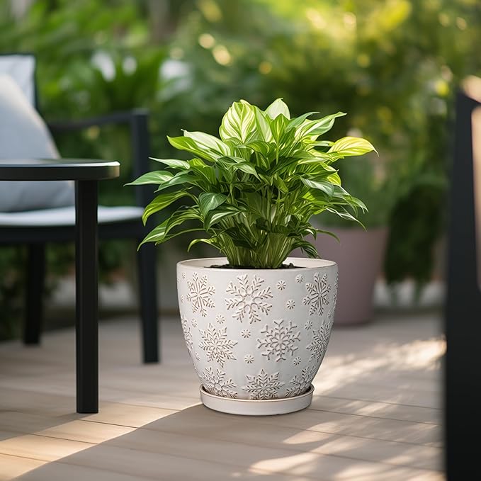 10 Inch Ceramic Planter Pot Large Plant Pot for Indoor Plants Outdoor Round Flower Pot with Drainage Hole and Saucer for Home Garden Decor White-Ruum Studio Home