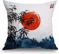 TSSOHU Throw Pillow Cover Japanese Bamboo Pillow case Asian Ink Painting Black Tree Stems Red Sun Mountains Decorative Pillow Case Funny Home Decor Square 18 x 18 Inch Cushion Pillowcase-Ruum Studio Home