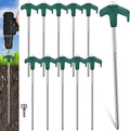 Hicarer 10 Pcs 20 Pcs 8'' Screw in Tent Stakes Heavy Duty Ground Metal Stakes for Inflatables with Hex Head Driver for Outdoor Camping Tent Inflatable Garden Decor (Dark Green)-Ruum Studio Home