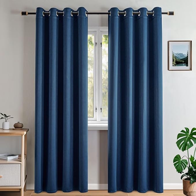 Blackout Curtains 90 Inch Length for Bedroom, Thermal Insulated Blackout Curtains 2 Panels Set, Solid Grommet Privacy Room Darkening Drapes for Living Room Windows(W52 x L90, Navy Blue)-Ruum Studio Home