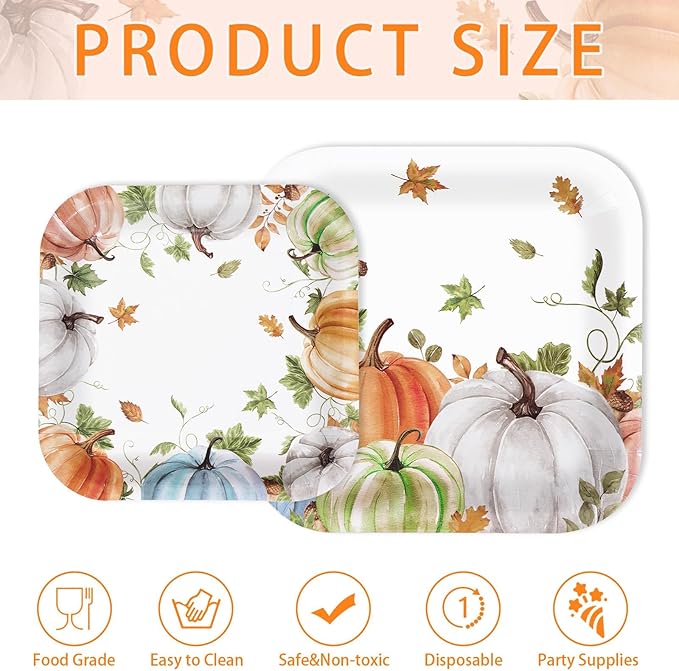 Grencian 200Pcs Fall Plates and Napkins Square Autumn Pumpkin Plates Thanksgiving Paper Platter Tableware Sets for Thanksgiving Harvest Party Decorations, Serves 50-Ruum Studio Home