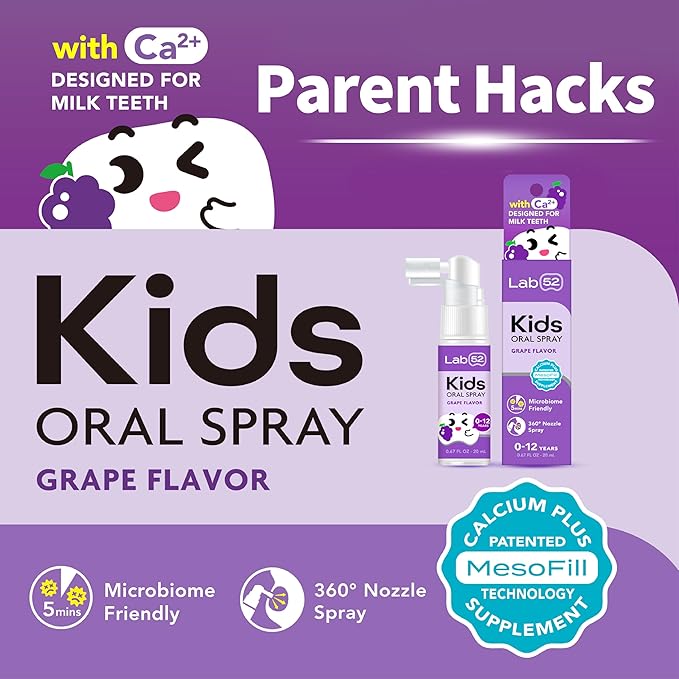 LAB52 Kids Oral Spray, Toddler Toothpaste Helper for Cavity Repair and Fresh Breath, Children Anticavity with Fluoride Free for Newborn to Preschoolers, Xylitol Grape Flavor-Ruum Studio Home