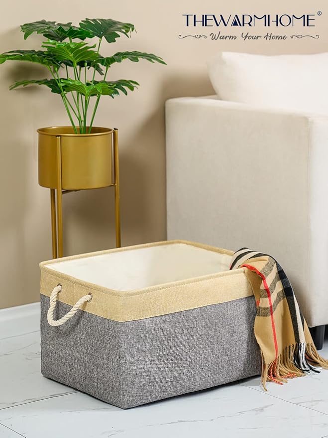TheWarmHome Storage Baskets for Organizing, Extra Large-3Pack, 17.7L×13.8W×9.8H inch Large Sturdy Storage Bins, Decorative Storage Baskets for Shelves Closet Nursery (Gold&Grey)-Ruum Studio Home