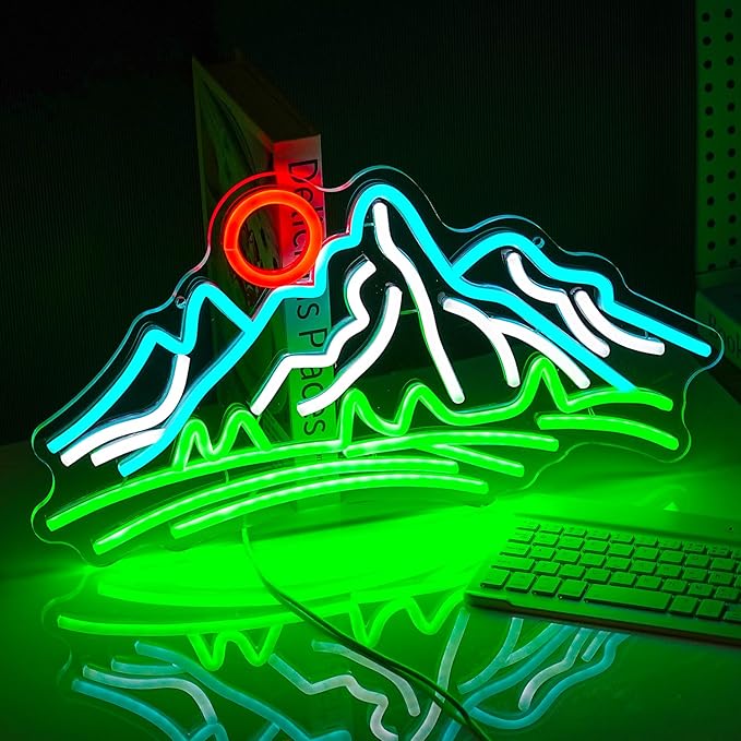 Mountain Neon Sign for Wall Decor Dimmable Landscape Neon Light with USB Powered Sunrise and Sunset Led Light Up Sign for Bedroom Living Room Hotel Decor(16.7 * 8.7In)-Ruum Studio Home