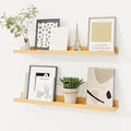 Picture Ledge Shelf, Solid Pine Wood Floating Shelves Set of 2, 24 Inches Nursery Book Shelves for Toys Storage, Kids Bookshelf Wall Mounted for Living Room Bedroom Decor Books Photo Frames, Natural-Ruum Studio Home