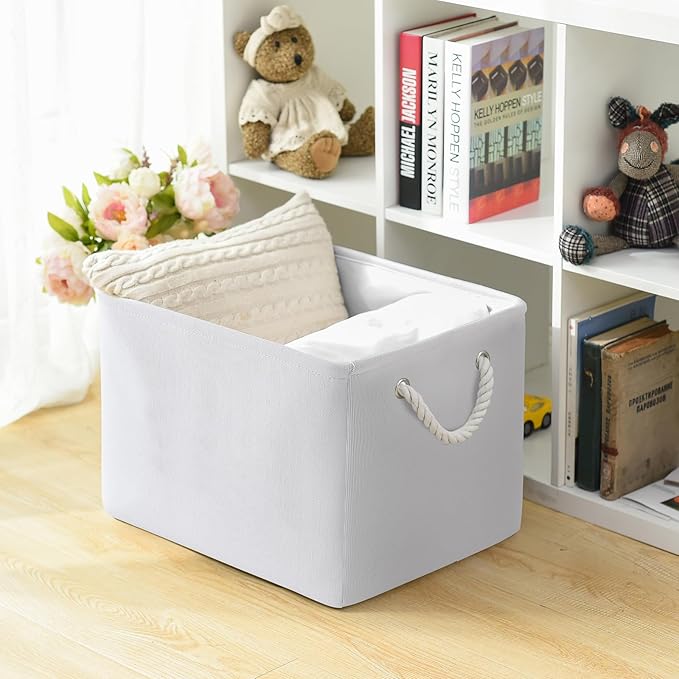 TheWarmHome Organization and Storage Basket for Shelves - Extra Jumbo 3 Pack 20.5x15.8x13.8 inch Cube Storage Bins for Toy Closet Box Home Organizer Gift (White)-Ruum Studio Home