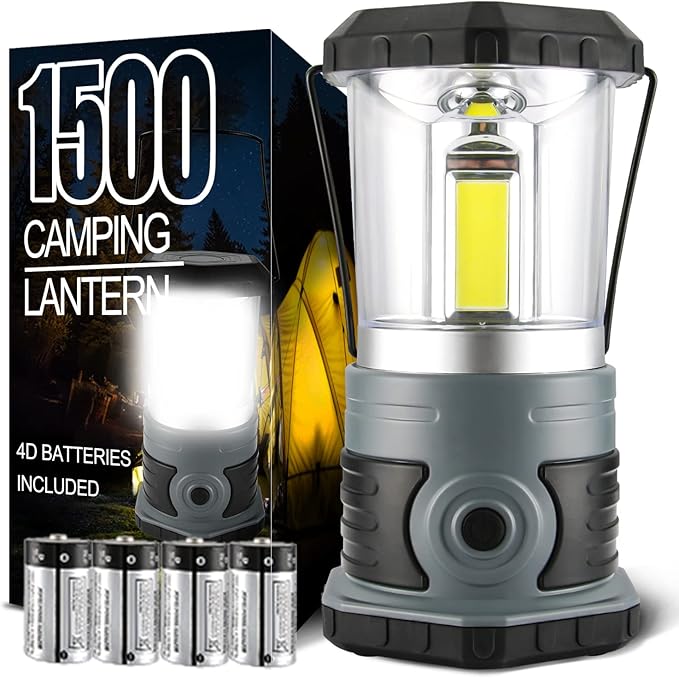 LED Camping Lantern, 1500 LM Lanterns for Power Outages with 4 D Batteries Included, Battery Powered Lantern Flashlight with 4 Light Modes, Weatherproof Tent Light for Storms and Hurricanes-Ruum Studio Home