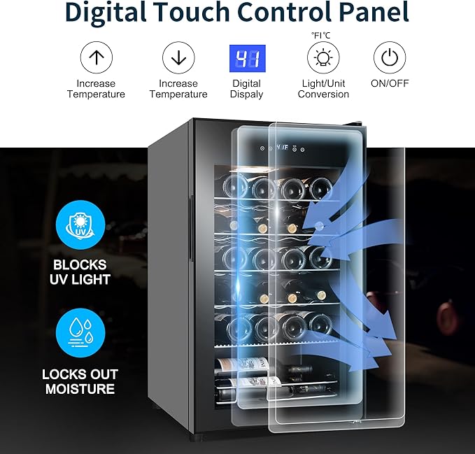 24 Bottles Wine Cooler Refrigerator, Small Wine Fridge Mini Wine Fridge Countertop with Glass Door Wine Cellars for Red Wine, Champagne, Dry White Wine, Sparkling Wines-Ruum Studio Home