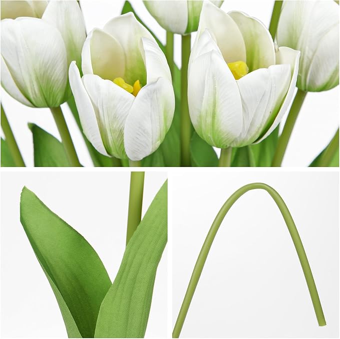 Artificial Tulips Flowers – 20" Long Stem Faux Tulips, 10PCS Real Touch Fake White Tulip for Vase, Farmhouse, Kitchen, Spring & Wedding Home Decor-Ruum Studio Home