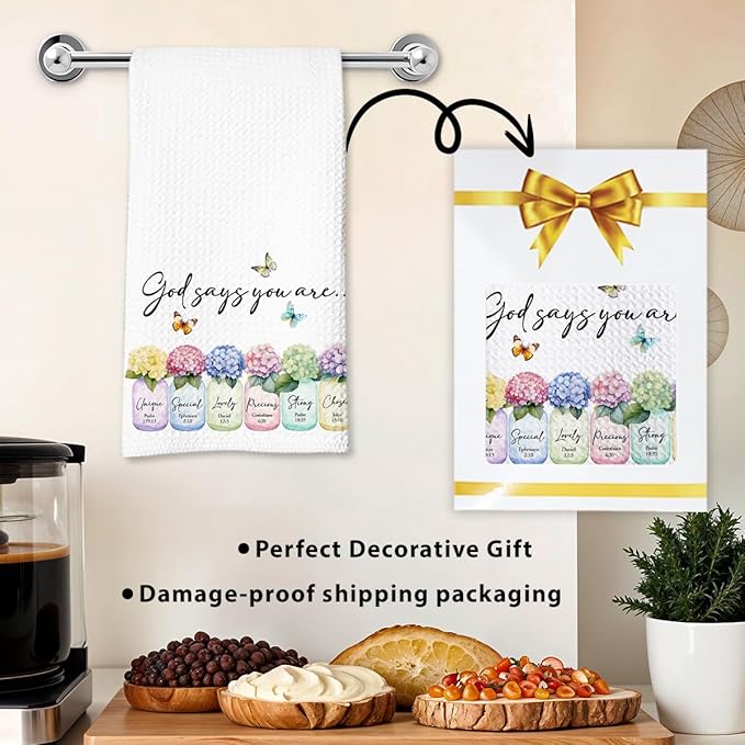 Christian Kitchen Towel, Waffle Weave Microfiber Scripture Hand Towel, God Says You are Bible Verse Farmhouse Decor for Kitchen Bathroom, Inspirational Gift for Women-Ruum Studio Home