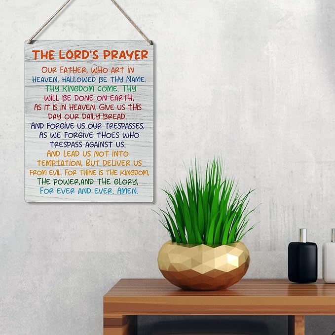 Inspirational Gift Signs the Lord's Prayer Our Father Who Art in Heaven Hallowed Be Thy Name Wooden Hanging Sign Religious Scripture Art Wall Home Decoration 10 x 8 Inches…-Ruum Studio Home